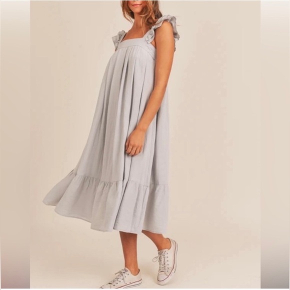 MABLE BOAH RUFFLE SLEEVE DETAIL MIDI DRESS LIGHT BLUE SIZE MEDIUM - Picture 1 of 10